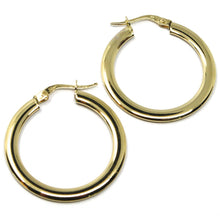 Load image into Gallery viewer, 18K YELLOW GOLD CIRCLE HOOPS 3x1mm, EARRINGS 26mm, DOUBLE FACE SMOOTH &amp; SATIN.
