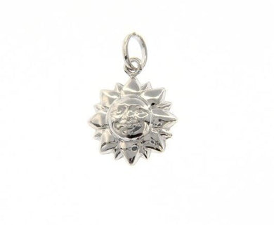 18k white gold rounded smiling sun pendant charm 22 mm smooth made in Italy.