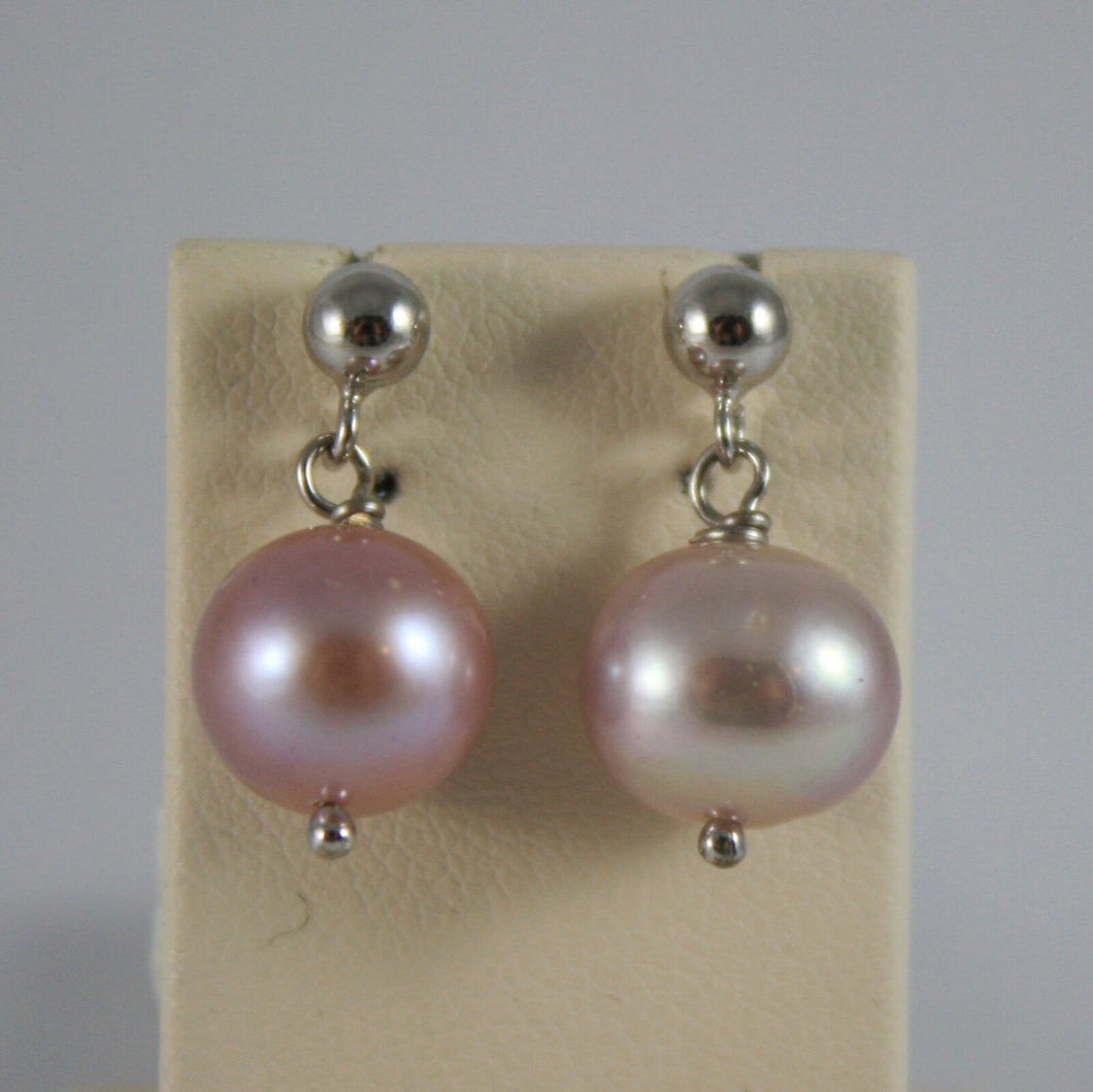 SOLID 18K WHITE GOLD EARRINGS, WITH FRESHWATER ROSE PEARLS, MADE IN ITALY.