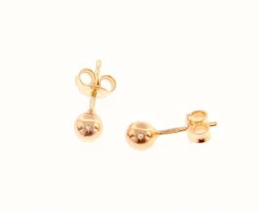 18k rose gold earrings with 5 mm balls ball round sphere, made in Italy.