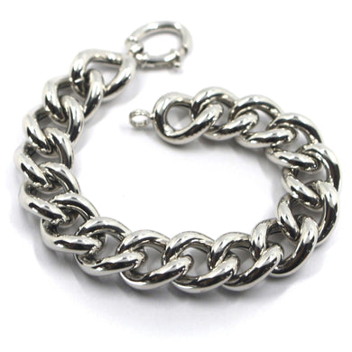 18K WHITE GOLD BIG TUBULAR ROUNDED CUBAN CURB 15x18mm GOURMETTE OVAL BRACELET.