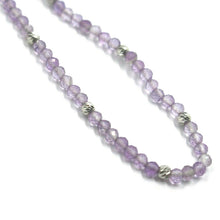 Load image into Gallery viewer, 18K WHITE GOLD NECKLACE 17.3&quot;, 44cm FACETED ROUND 2.5mm AMETHYST, WORKED BALLS
