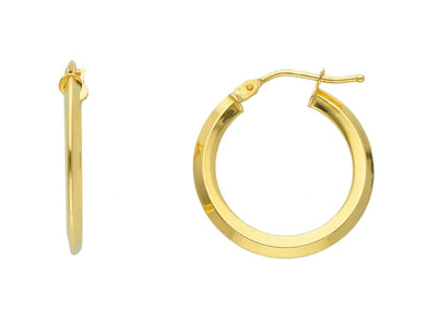 18K YELLOW GOLD CIRCLE EARRINGS DIAMETER 15 MM WITH RHOMBUS TUBE, MADE IN ITALY.