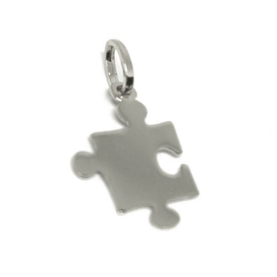 18k white gold charm pendant, mini small 14mm puzzle piece, flat, made in Italy.