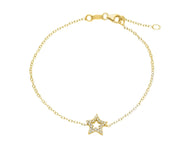 18K YELLOW GOLD BRACELET, ROLO 1mm CHAIN , CENTRAL CUBIC ZIRCONIA STAR, 7.1