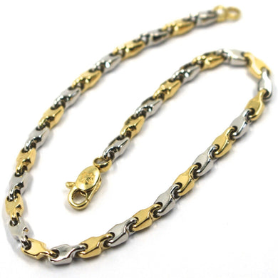 18K YELLOW WHITE GOLD BRACELET ALTERNATE DROP ONDULATE TUBE LINKS, 21 cm, 8.3