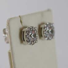 Load image into Gallery viewer, 18k white gold 7 mm flower sun earrings white zirconia 1.4 carats.
