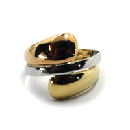 18K YELLOW, ROSE AND WHITE GOLD ALTERNATE BIG DROPS 18mm TRICOLOR BAND RING.