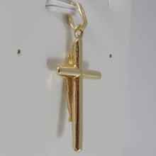 Load image into Gallery viewer, 18K YELLOW GOLD CROSS WITH JESUS, ROUNDED TUBE, SHINY 1.42 INCHES, MADE IN ITALY.
