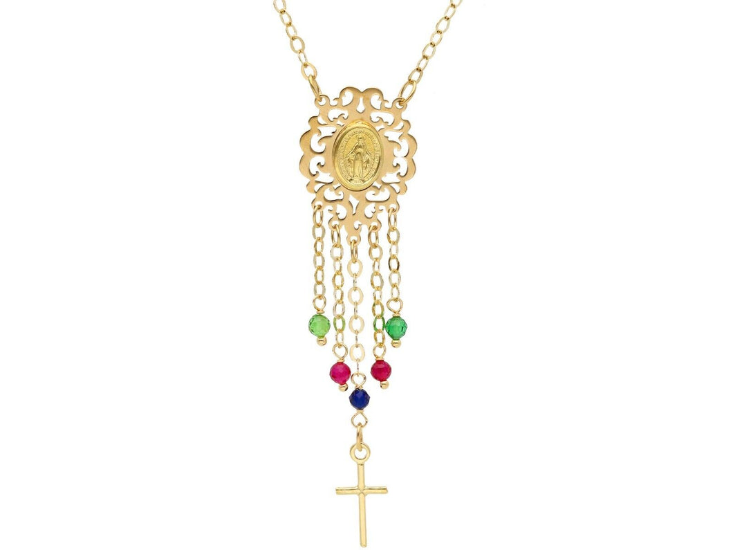 18K YELLOW GOLD YELLOW GOLD NECKLACE WITH MIRACULOUS MADONNA AND CUBIC ZIRCONIA.