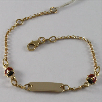 solid 18k yellow gold bracelet engraving plate, made in Italy children, ladybird.