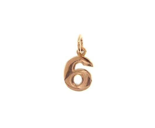 18k rose gold number 6 six small pendant charm, 0.4