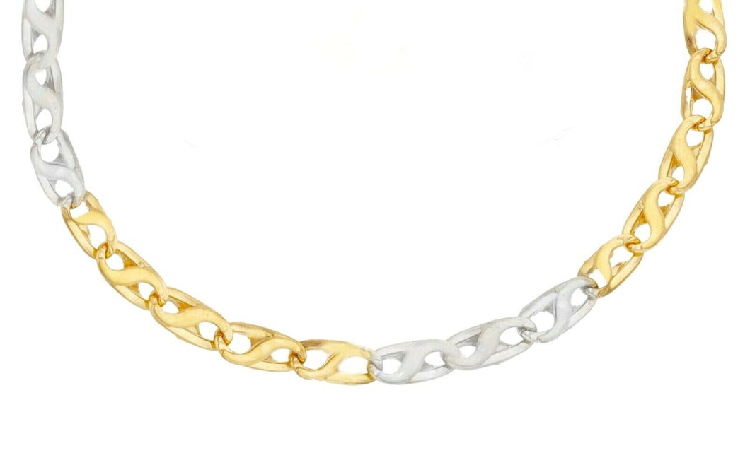 18K YELLOW WHITE GOLD CHAIN 3.5mm ALTERNATE 5+3 OVAL INFINITE ROUNDED LINK 24