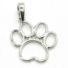 Load image into Gallery viewer, SOLID 18K WHITE GOLD SMALL 15mm 0.6&quot; CAT DOG PAWPRINT PAW PENDANT, ITALY MADE.
