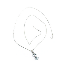 Load image into Gallery viewer, 18k white gold two aquamarine 2 ct princess cut pendant venetian chain necklace.
