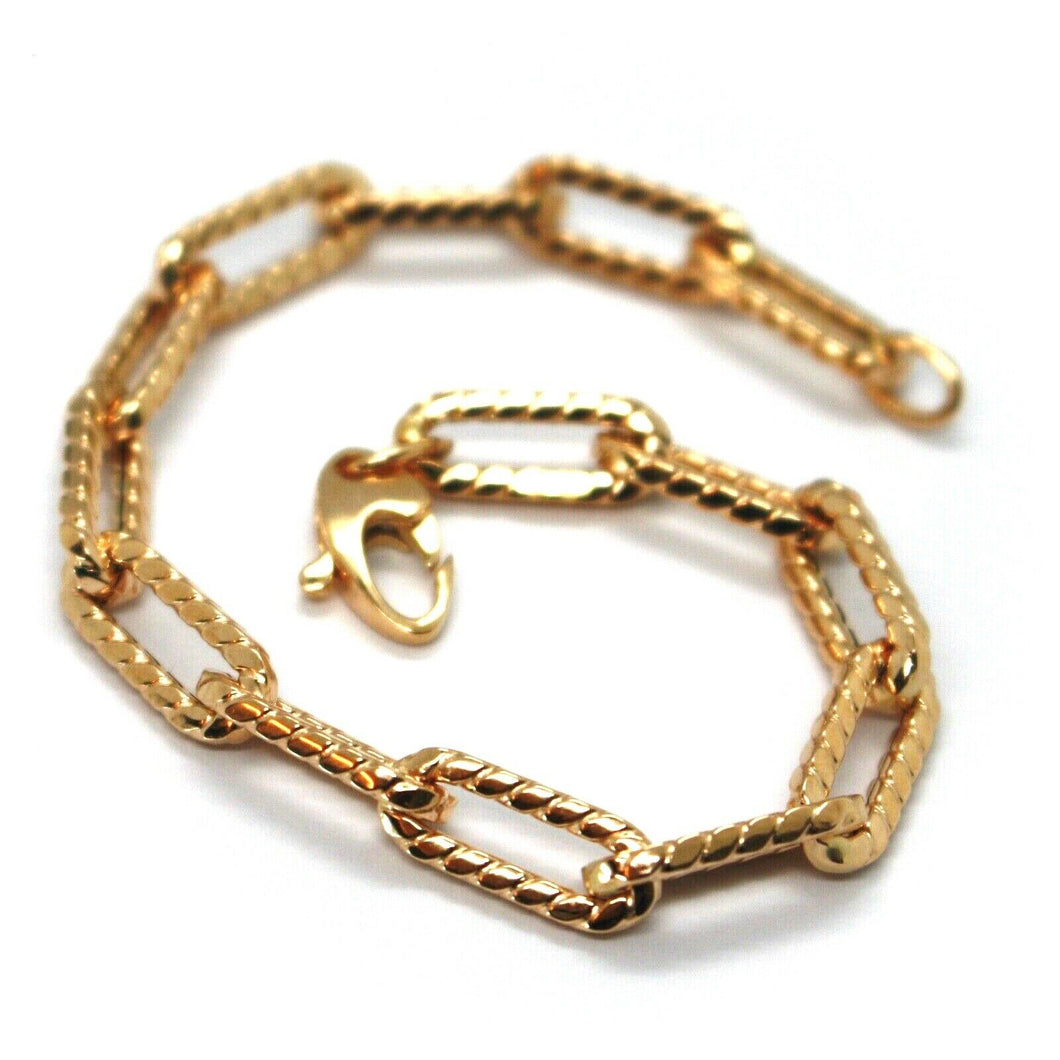 18k rose gold bracelet oval striped square tube link 6.5mm, 19cm made in Italy