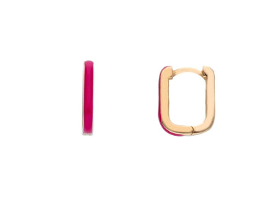 18K ROSE GOLD PURPLE ENAMEL HOOPS SQUARE 12mm x 2mm EARRINGS, MADE IN ITALY.