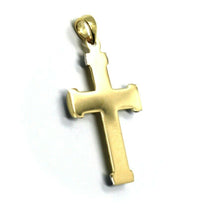 Load image into Gallery viewer, 18K YELLOW WHITE GOLD CROSS PENDANT 30mm 1.18 inches, ROUNDED STRIPED ITALY MADE
