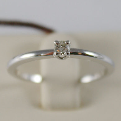18K WHITE GOLD SOLITAIRE WEDDING BAND THIN STEM RING DIAMOND 0.07 MADE IN ITALY.