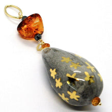 Load image into Gallery viewer, 18K YELLOW GOLD PENDANT, AMBER, CITRINE POTTERY DROPS HAND PAINTED IN ITALY STAR.
