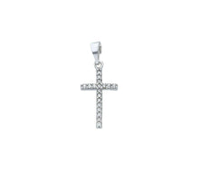 Load image into Gallery viewer, SMALL 18K WHITE GOLD 10mm SQUARE CROSS WITH WHITE CUBIC ZIRCONIA
