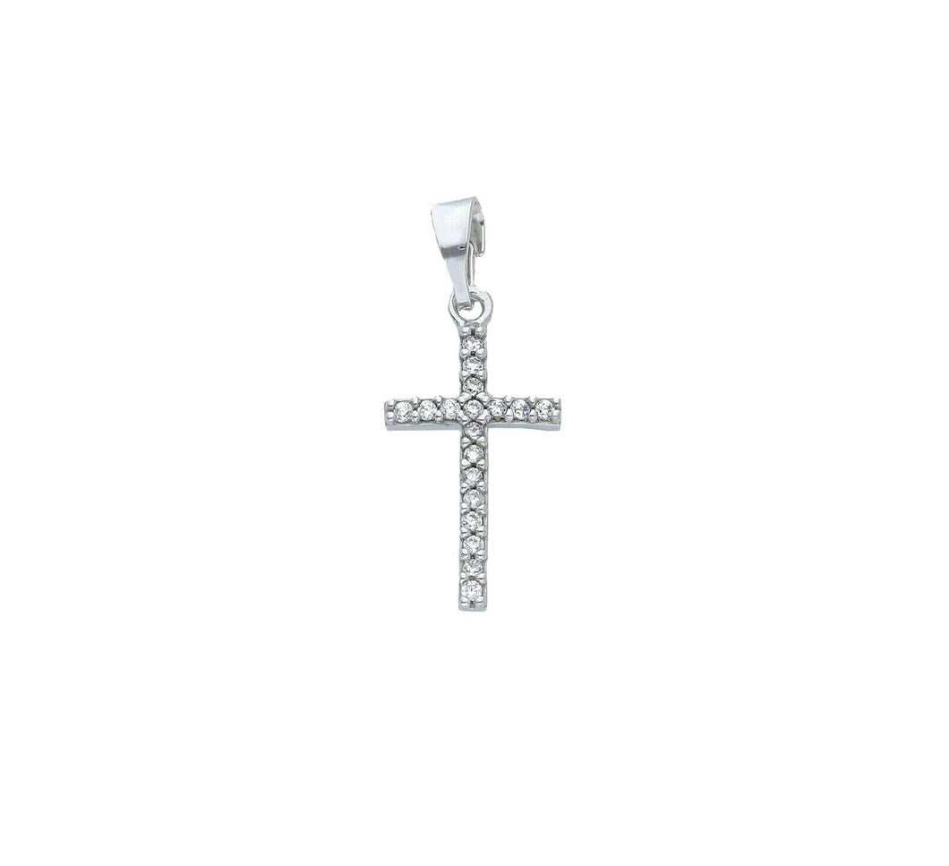 SMALL 18K WHITE GOLD 10mm SQUARE CROSS WITH WHITE CUBIC ZIRCONIA