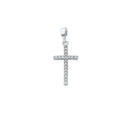 SMALL 18K WHITE GOLD 10mm SQUARE CROSS WITH WHITE CUBIC ZIRCONIA.
