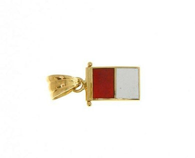 18k yellow gold nautical glazed flag letter h pendant charm medal enamel Italy.
