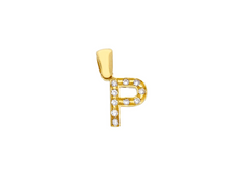 Load image into Gallery viewer, 18K YELLOW GOLD SMALL 10mm 0.4&quot; PENDANT CHARM INITIAL LETTER P &amp; CUBIC ZIRCONIA.
