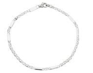 18K WHITE GOLD FLAT BRACELET 2.5mm EYES OVALS WITH CIRCLES & PLATES, 8.3