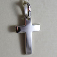 SOLID 18K WHITE GOLD LITTLE CROSS SQUARED ARCHED SMOOTH, LUMINOUS, MADE IN ITALY.