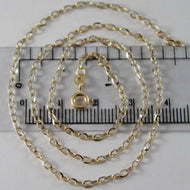 18K YELLOW WHITE GOLD CHAIN MINI 2 MM ROLO OVAL MIRROR LINK 19.70 MADE IN ITALY.