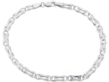 Load image into Gallery viewer, 18K WHITE GOLD BRACELET 4mm TIGER EYE ELONGATED ONDULATE FLAT LINKS 8.3&quot; 21cm.
