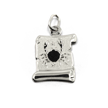 Load image into Gallery viewer, 18k white gold parchment medal pendant, 18mm zodiacal sign cancer smooth &amp; satin.
