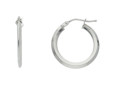 18k white gold circle earrings diameter 15 mm with rhombus tube, made in Italy.
