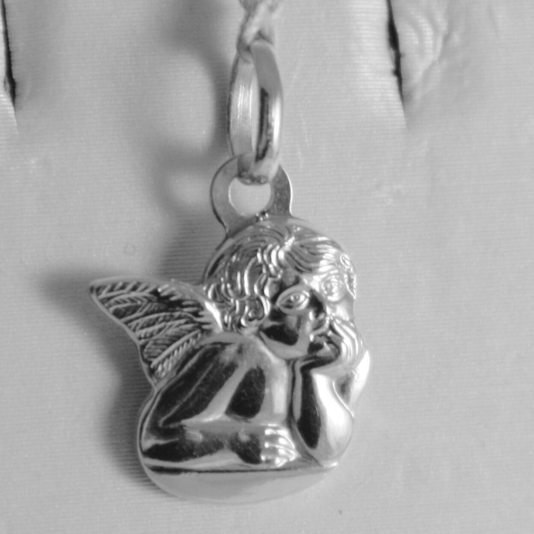 18k white gold pendant, mini guardian angel, engraving, made in Italy.