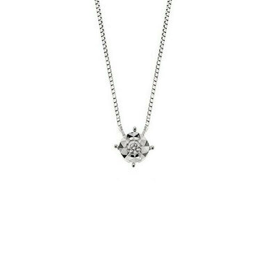 18k white gold Orsini necklace with diamond 0.04 & venetian chain made in Italy.