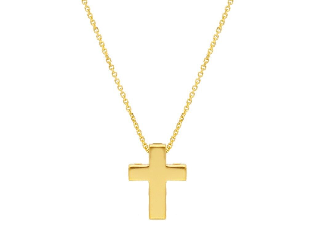 18k yellow gold yellow gold necklace with rolo cable chain and squared Cross.