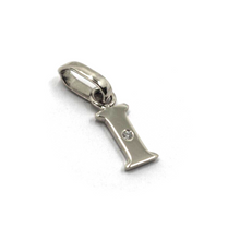 Load image into Gallery viewer, 18k white gold pendant charm small initial letter I, 10mm, 0.4&quot;, with diamond.
