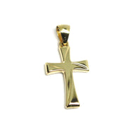 18K YELLOW GOLD CROSS, SQUARED 25mm, 0.98 inches, SMOOTH, TUBE, MADE IN ITALY.
