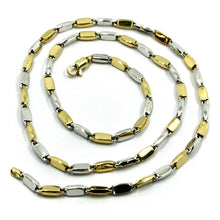 Load image into Gallery viewer, 18k white yellow gold chain necklace alternate rectangular oval tube links, 24&quot;.
