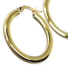 Load image into Gallery viewer, 18K YELLOW GOLD CIRCLE HOOPS 3x1mm, EARRINGS 26mm, DOUBLE FACE SMOOTH &amp; SATIN.
