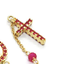 Load image into Gallery viewer, 18k yellow gold rosary necklace, faceted red ruby root, Cross &amp; miraculous medal.
