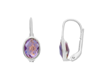 18k white gold pendant leverback earrings oval amethyst cushion cut, 20mm.