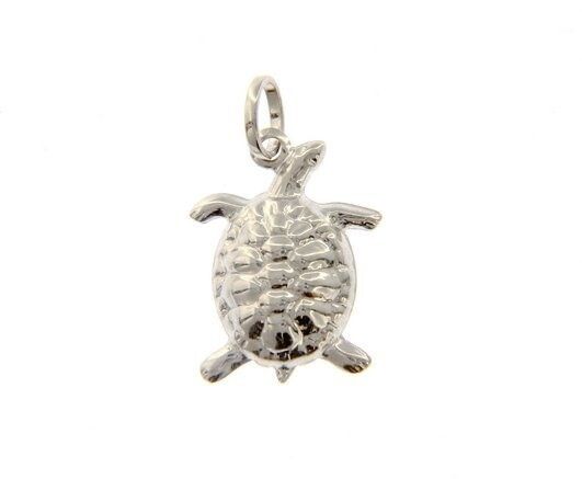18k white gold rounded turtle tortoise pendant charm 23 mm smooth made in Italy.