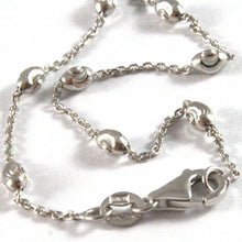 Load image into Gallery viewer, 18k white gold rolo alternate chain necklace 3mm faceted oval balls 16&quot;.
