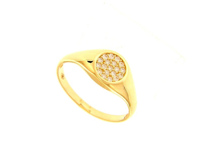 18k yellow gold band chevalier zirconia ring, central 7mm disc.
