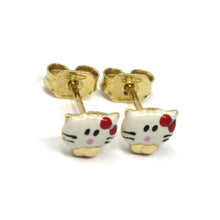 Load image into Gallery viewer, 18K YELLOW GOLD ROUNDED ENAMEL EARRINGS MINI CAT 6mm, MADE IN ITALY
