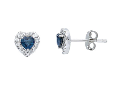 18k white gold heart earrings, 0.55 carats sapphires & diamonds, 0.8mm length.