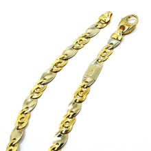 Load image into Gallery viewer, solid 18k yellow white gold bracelet big flat 6.5mm infinite oval ondulate links.
